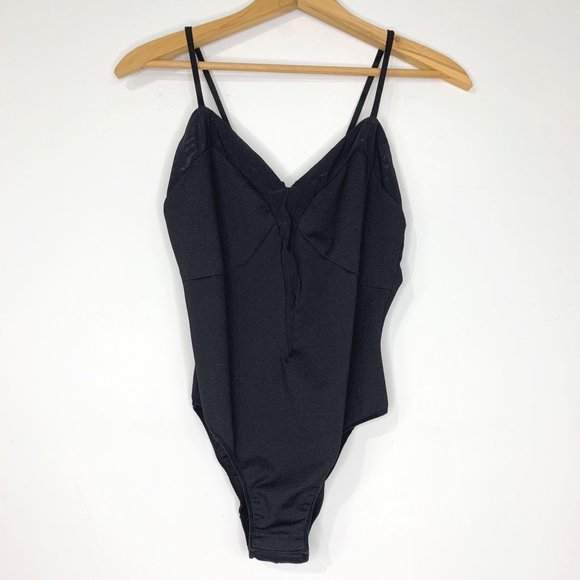 SB BY SHERI BODELL Black Sheer Panel V-Neck Bodysuit Sz S - Picture 1 of 8